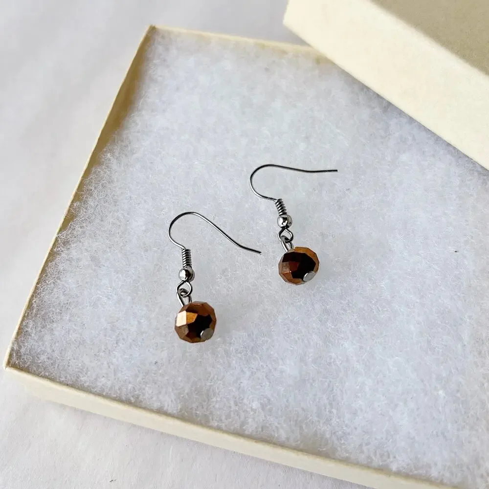 Bronze Mini Bead Earrings Dangle Drop Handmade Jewelry TT6